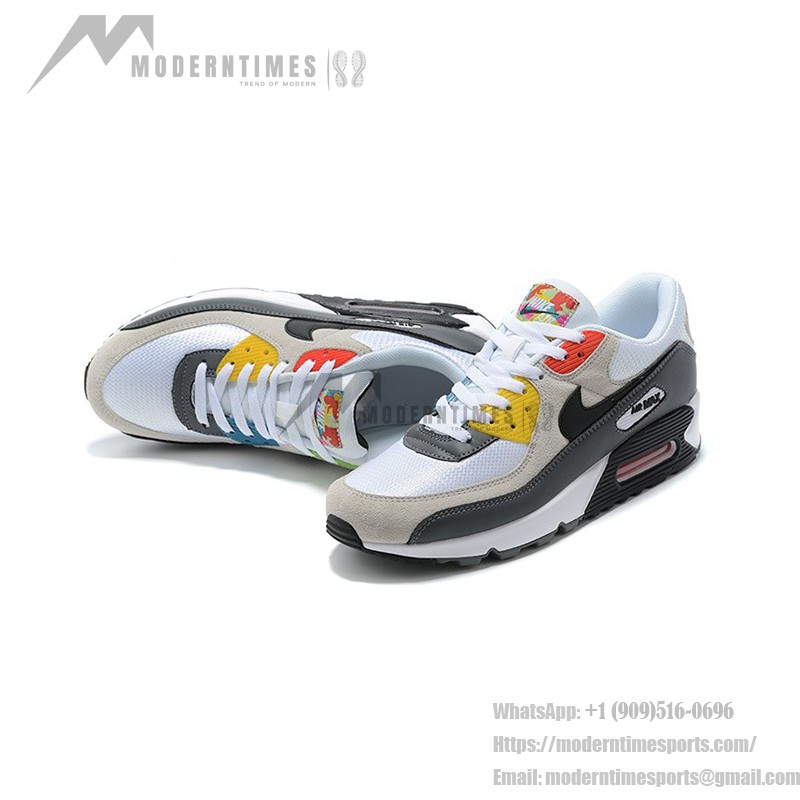 Nike Air Max 90 DM8151-100 - White, Grey & Black Sneakers with Red & Yellow Accents