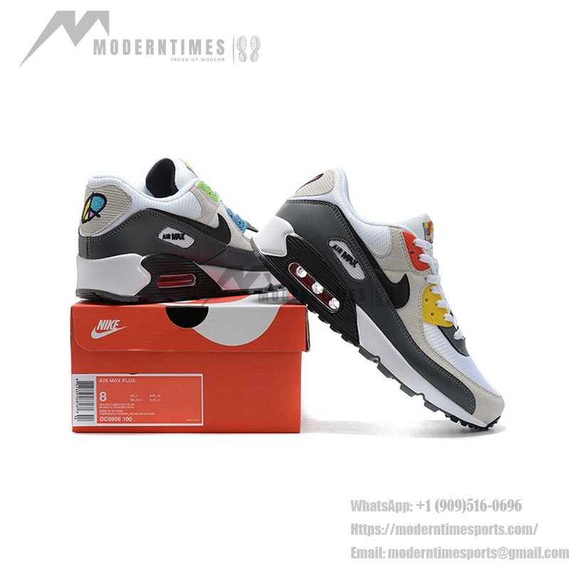 Nike Air Max 90 DM8151-100 - White, Grey & Black Sneakers with Red & Yellow Accents