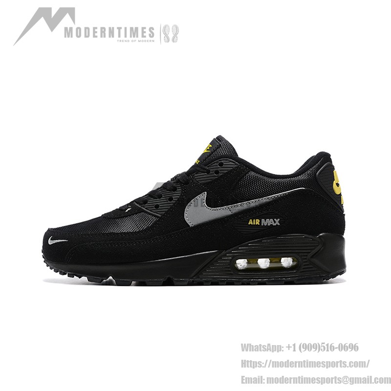 Nike Air Max 90 DO6706-001 - Black Sneakers with Grey Swoosh and Yellow Accents