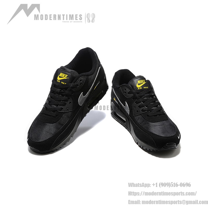 Nike Air Max 90 DO6706-001 - Black Sneakers with Grey Swoosh and Yellow Accents