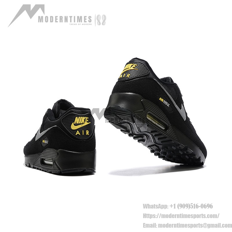 Nike Air Max 90 DO6706-001 - Black Sneakers with Grey Swoosh and Yellow Accents