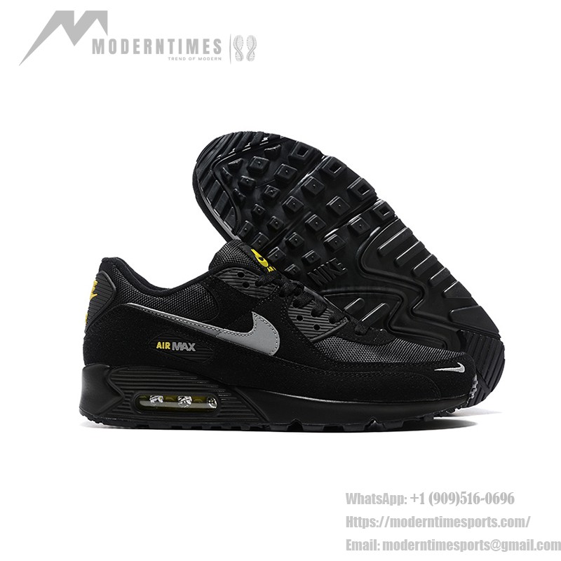 Nike Air Max 90 DO6706-001 - Black Sneakers with Grey Swoosh and Yellow Accents