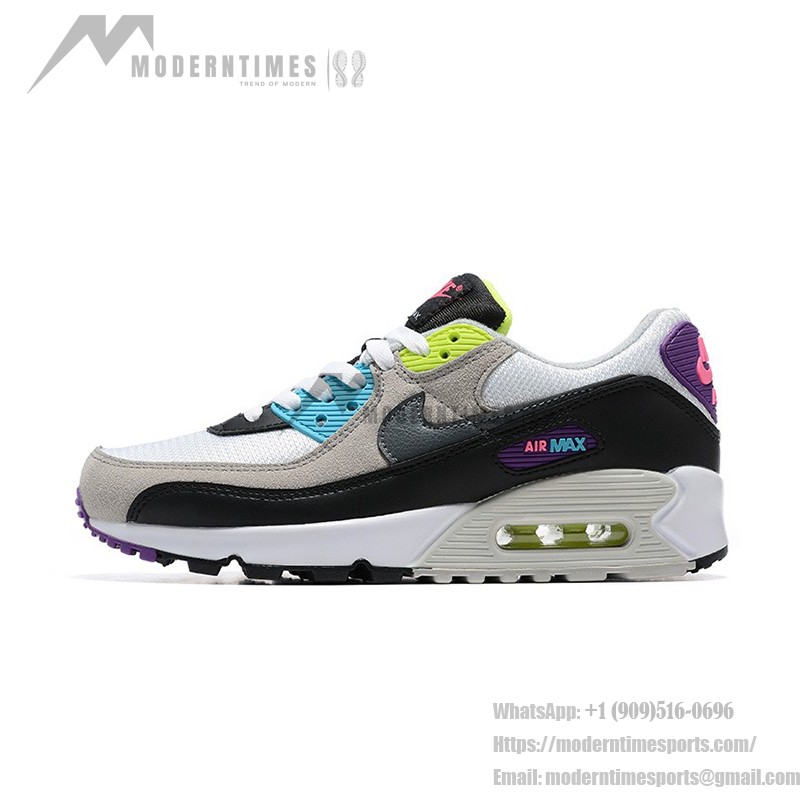 Nike Air Max 90 DR9900-100 - グレー、ブラック、ホワイトのマルチカラースニーカー、ネオンアクセント付き