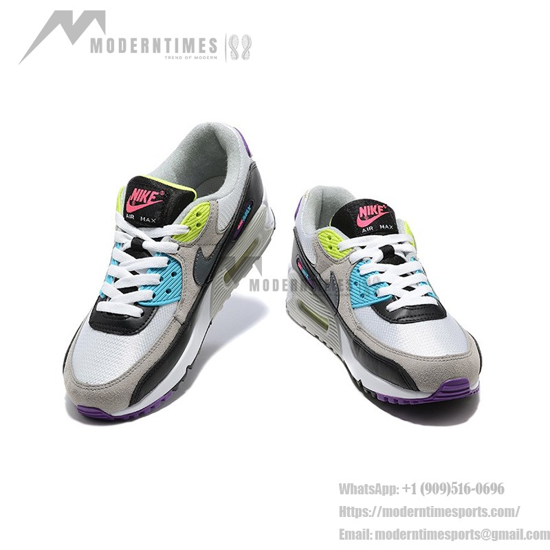 Nike Air Max 90 DR9900-100 - Multicolor Grey, Black & White Sneakers with Neon Highlights