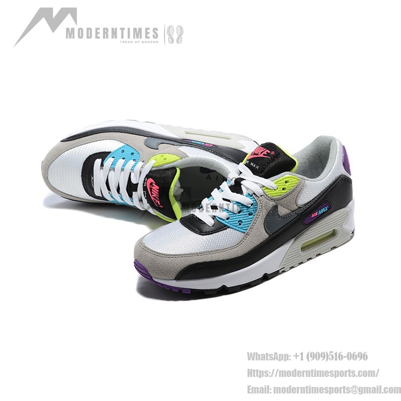 Nike Air Max 90 DR9900-100 - Multicolor Grey, Black & White Sneakers with Neon Highlights