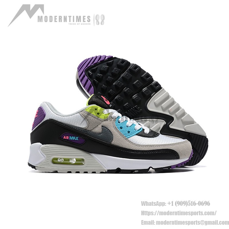 Nike Air Max 90 DR9900-100 - グレー、ブラック、ホワイトのマルチカラースニーカー、ネオンアクセント付き