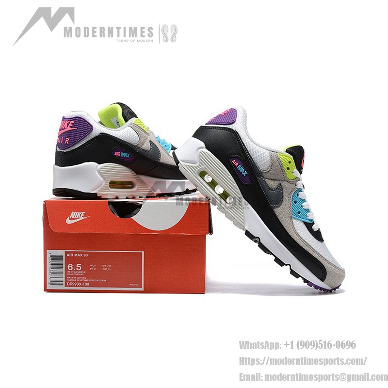 Nike Air Max 90 DR9900-100 - Multicolor Grey, Black & White Sneakers with Neon Highlights