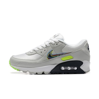 Nike Air Max 90 DV3480-100 - White Sneakers with Multicolored Swoosh & Neon Accents | Modern Design & Everyday Comfort