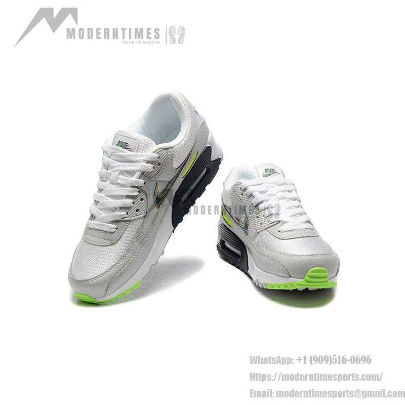 Nike Air Max 90 DV3480-100 Weiße Sneaker mit Mehrfarbigem Swoosh & Neon-Akzenten