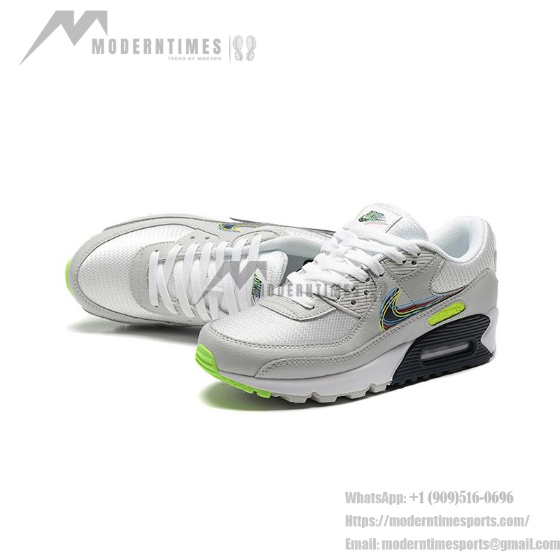 Nike Air Max 90 DV3480-100 Weiße Sneaker mit Mehrfarbigem Swoosh & Neon-Akzenten