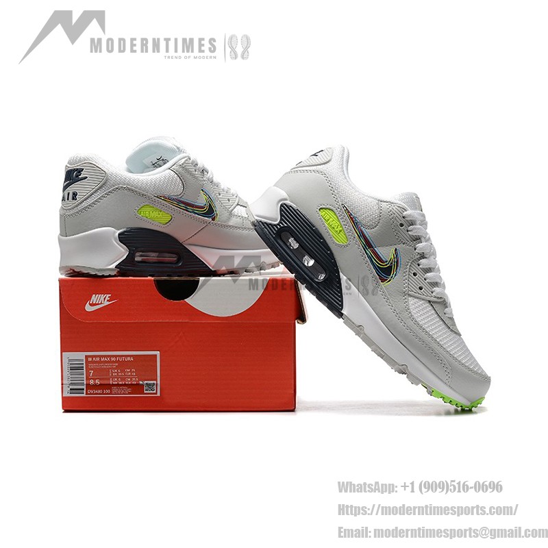 Nike Air Max 90 DV3480-100 Weiße Sneaker mit Mehrfarbigem Swoosh & Neon-Akzenten