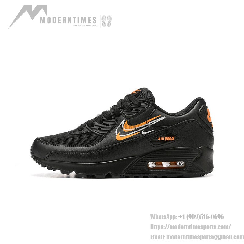 Nike Air Max 90 DX2656-001 Black Sneakers with Orange Swoosh