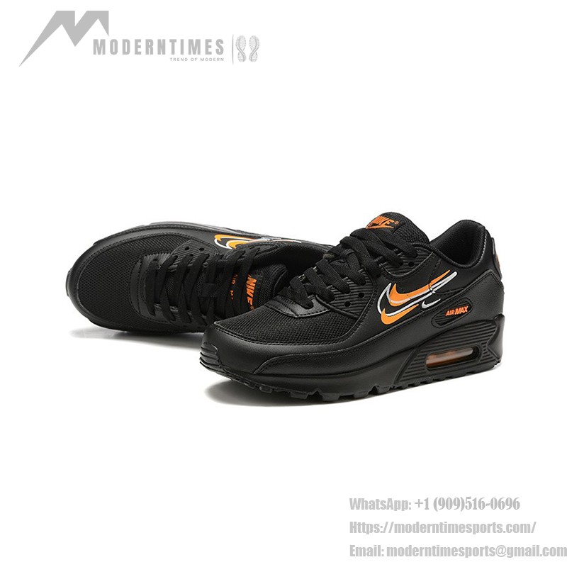 Nike Air Max 90 DX2656-001 Black Sneakers with Orange Swoosh