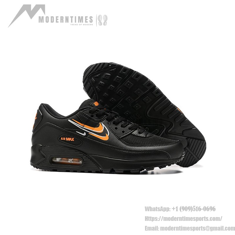 Nike Air Max 90 DX2656-001 Black Sneakers with Orange Swoosh