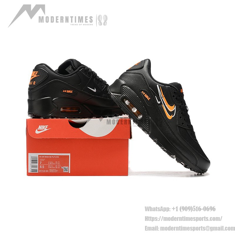 Nike Air Max 90 DX2656-001 Black Sneakers with Orange Swoosh