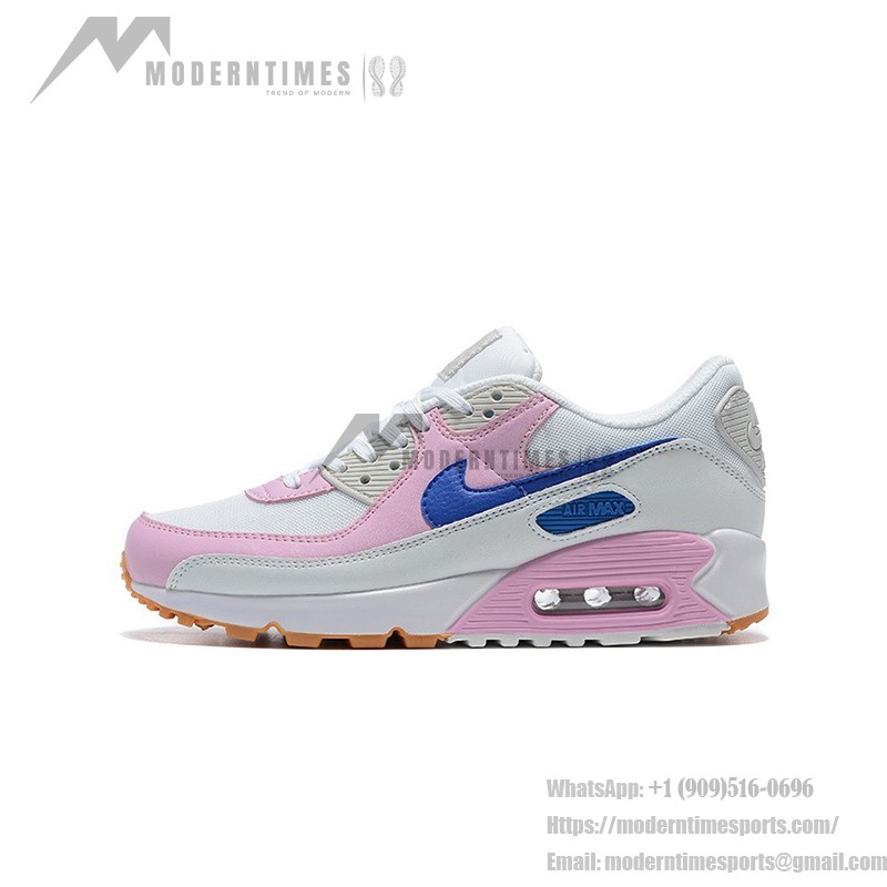 Nike Air Max 90 DX3316-100 - White Sneakers with Pink Overlays & Blue Swoosh