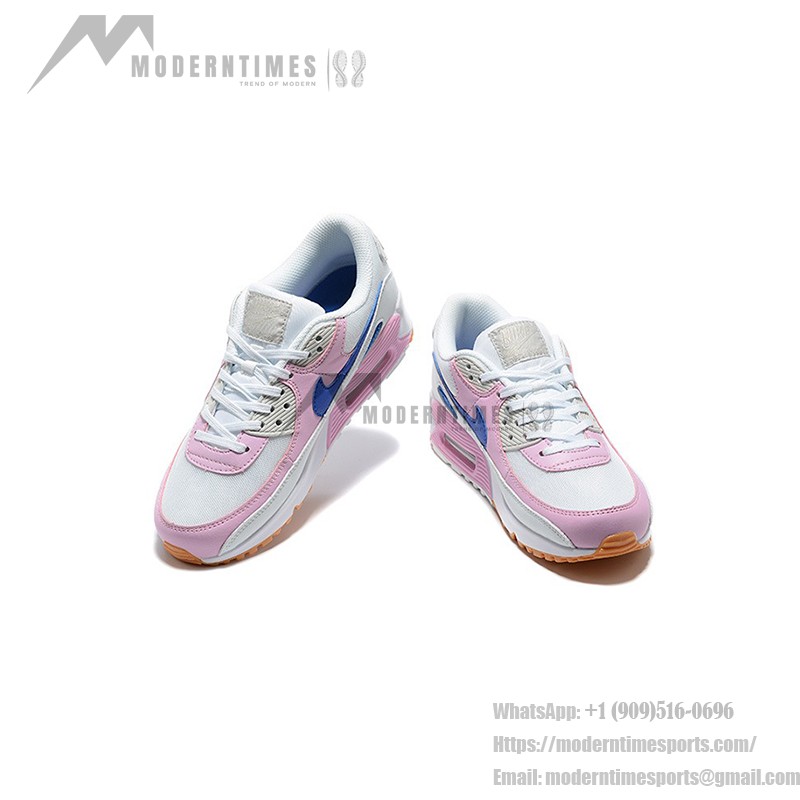 Nike Air Max 90 DX3316-100 - White Sneakers with Pink Overlays & Blue Swoosh