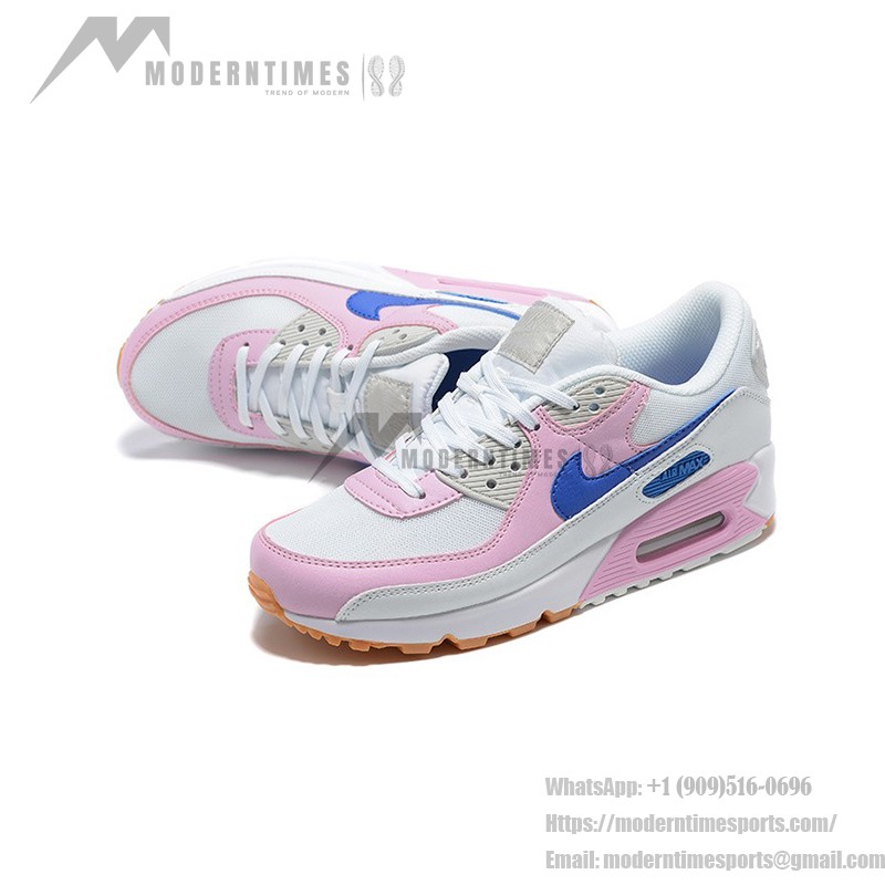 Nike Air Max 90 DX3316-100 - White Sneakers with Pink Overlays & Blue Swoosh