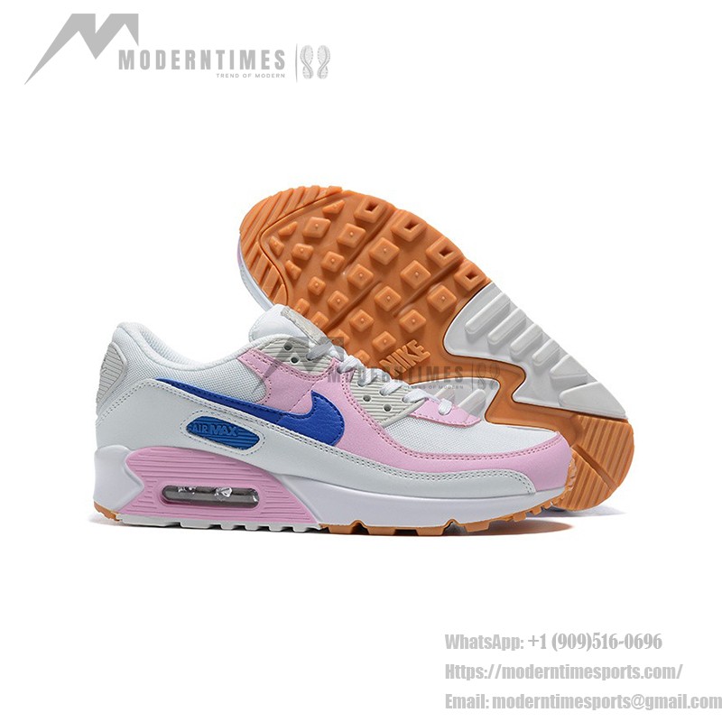 Nike Air Max 90 DX3316-100 - White Sneakers with Pink Overlays & Blue Swoosh