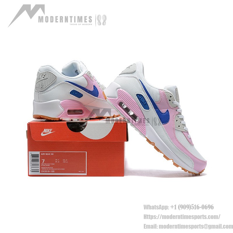 Nike Air Max 90 DX3316-100 - White Sneakers with Pink Overlays & Blue Swoosh