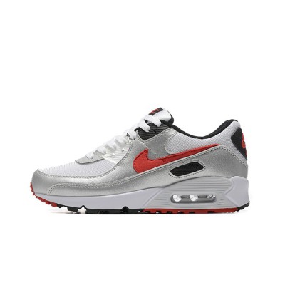 Nike Air Max 90 DX4233-001 - Silver & White Sneakers with Red Swoosh | Futuristic Design & Everyday Comfort