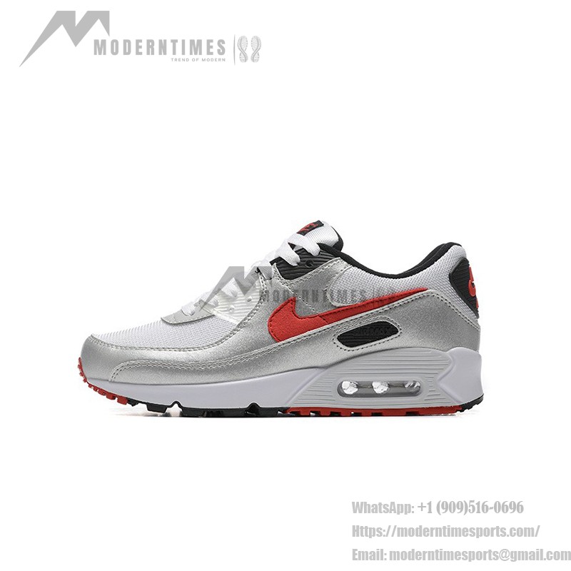 Nike Air Max 90 DX4233-001 - Silver and White Sneakers with Red Swoosh