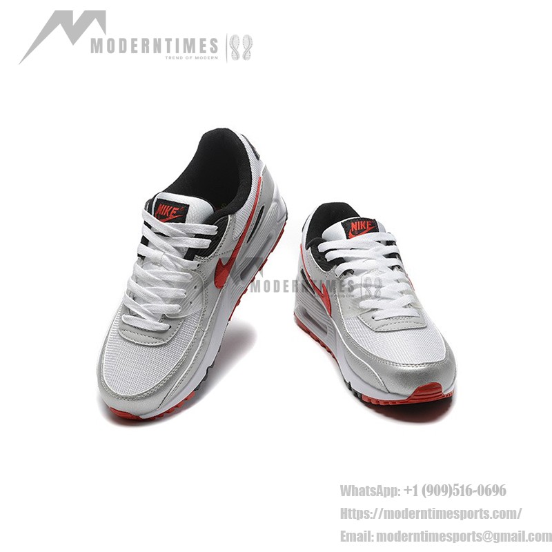 Nike Air Max 90 DX4233-001 - Silver and White Sneakers with Red Swoosh