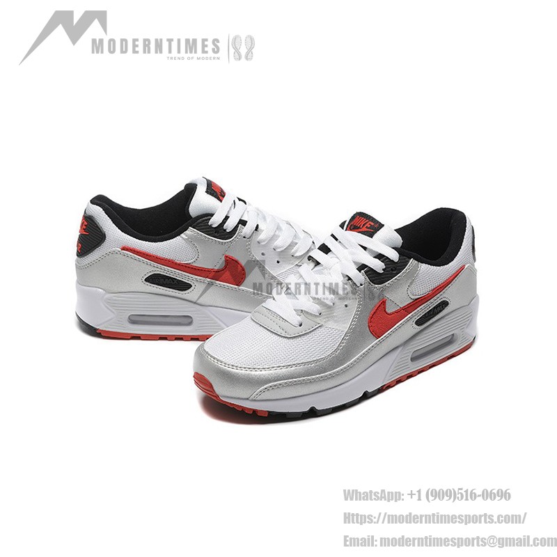 Nike Air Max 90 DX4233-001 - Silver and White Sneakers with Red Swoosh