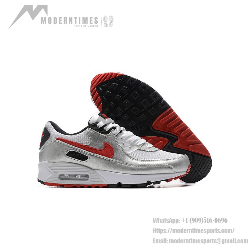 Nike Air Max 90 DX4233-001 - Silver and White Sneakers with Red Swoosh