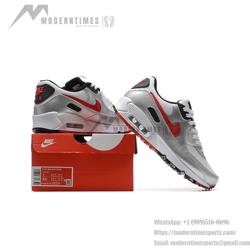 Nike Air Max 90 DX4233-001 - Silver and White Sneakers with Red Swoosh