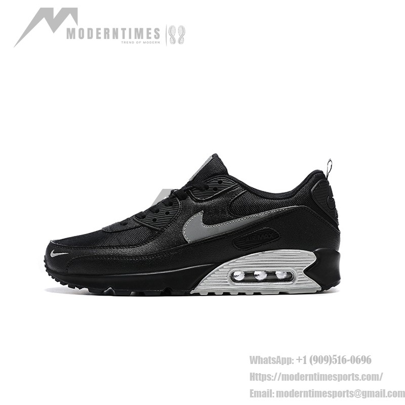 Nike Air Max 90 DX8969-001 - Black Sneakers with Grey Swoosh & Metallic Silver Midsole