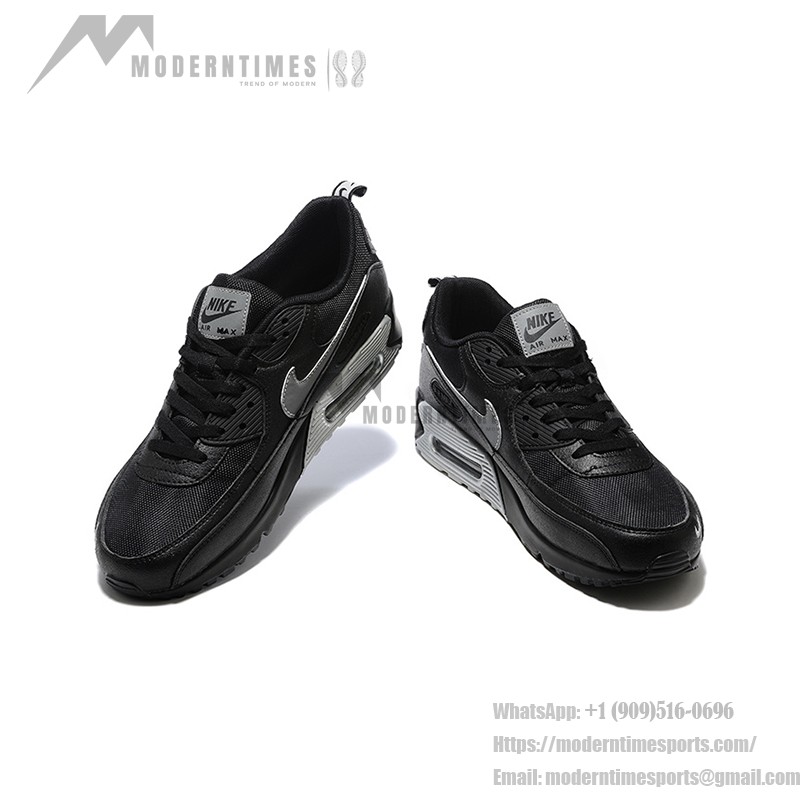 Nike Air Max 90 DX8969-001 - Black Sneakers with Grey Swoosh & Metallic Silver Midsole