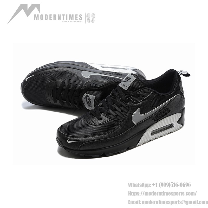 Nike Air Max 90 DX8969-001 - Black Sneakers with Grey Swoosh & Metallic Silver Midsole