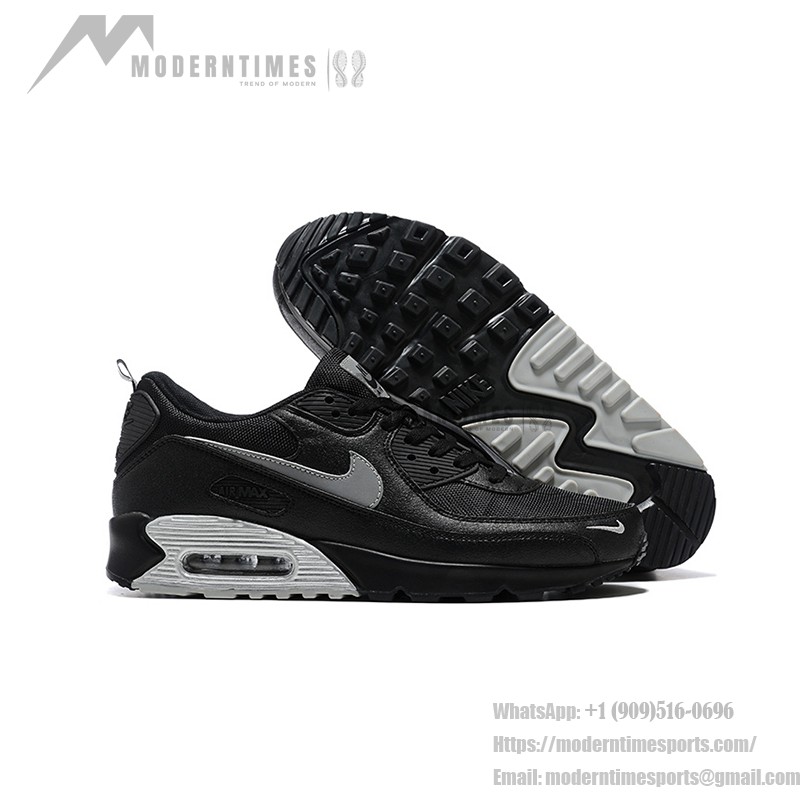 Nike Air Max 90 DX8969-001 - Black Sneakers with Grey Swoosh & Metallic Silver Midsole