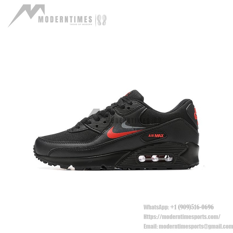 Nike Air Max 90 DX9272-001 - Black Sneakers with Red Swoosh