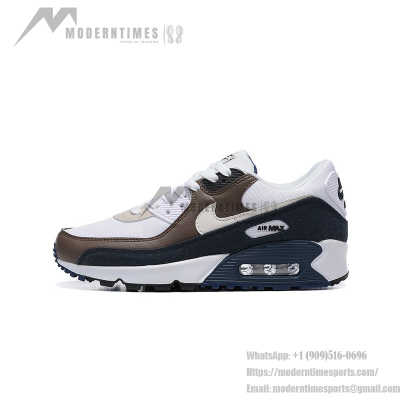 Nike Air Max 90 DZ3522-002 - Weiße Sneaker mit Braunen & Marineblauen Overlays