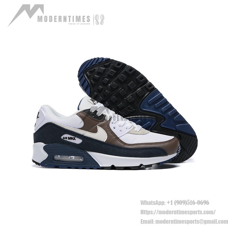 Nike Air Max 90 DZ3522-002 - Weiße Sneaker mit Braunen & Marineblauen Overlays