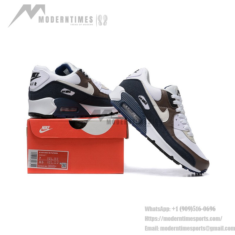 Nike Air Max 90 DZ3522-002 - Weiße Sneaker mit Braunen & Marineblauen Overlays