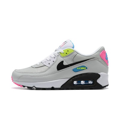 Nike Air Max 90 DZ4398-001 - Grey Sneakers with Neon Pink, Yellow & Blue Accents | Iconic Comfort & Bold Style