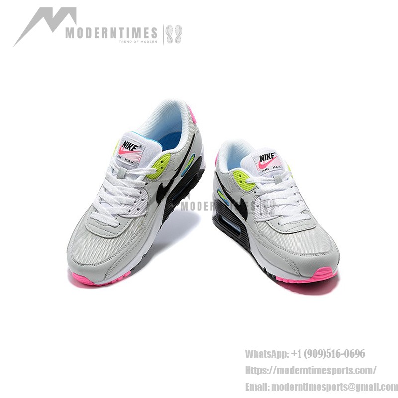 Nike Air Max 90 DZ4398-001 - Grey Sneakers with Neon Pink, Yellow & Blue Accents