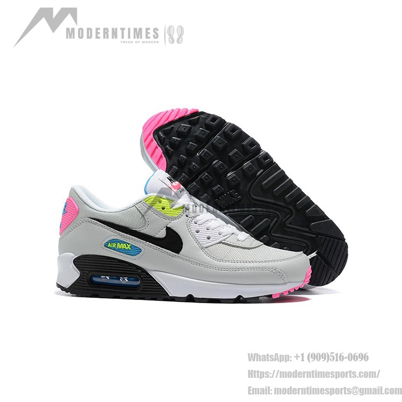 Nike Air Max 90 DZ4398-001 - Grey Sneakers with Neon Pink, Yellow & Blue Accents