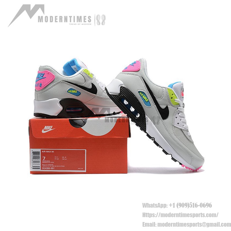 Nike Air Max 90 DZ4398-001 - Grey Sneakers with Neon Pink, Yellow & Blue Accents