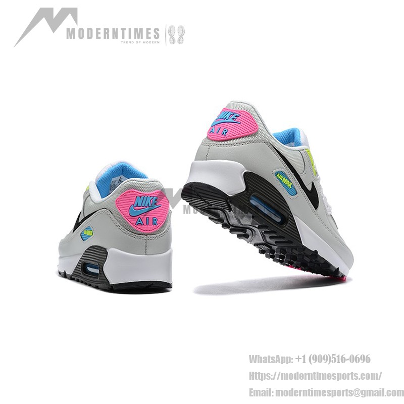 Nike Air Max 90 DZ4398-001 - Grey Sneakers with Neon Pink, Yellow & Blue Accents