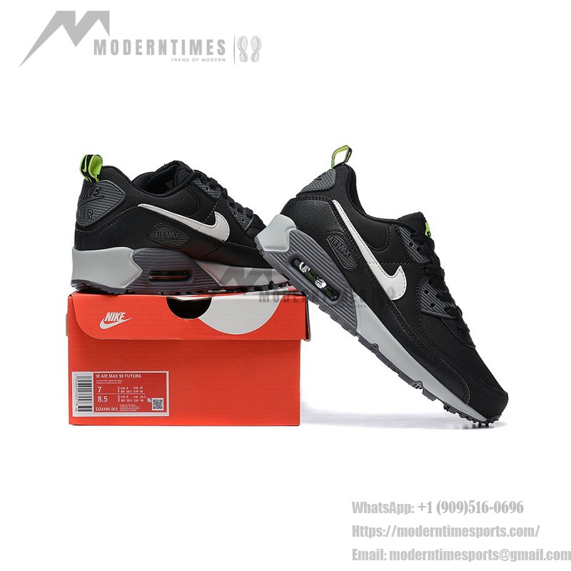 Nike Air Max 90 DZ4495-001 - Schwarze Sneaker mit Weißem Swoosh & Neon-Grünen Akzenten