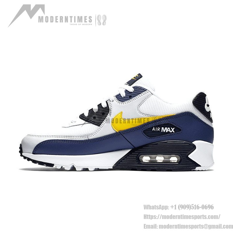 Nike Air Max 90 Essential 'Weiß/Marineblau/Gelb' AJ1285-101 - Weiße Sneakers mit Marineblauen und Gelben Akzenten