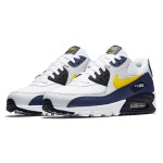 Nike Air Max 90 Essential 'ホワイト/ネイビー/イエロー' AJ1285-101 - ネイビーとイエローアクセントが映えるホワイトスニーカー