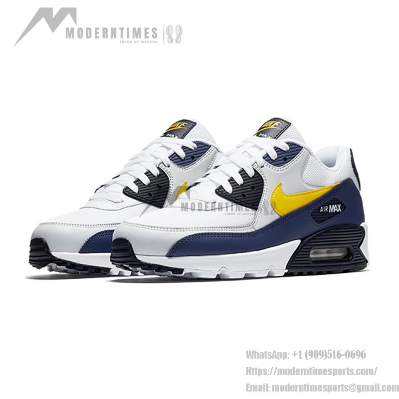 Nike Air Max 90 Essential 'White/Navy/Yellow' AJ1285-101 - White Sneakers with Navy and Yellow Accents