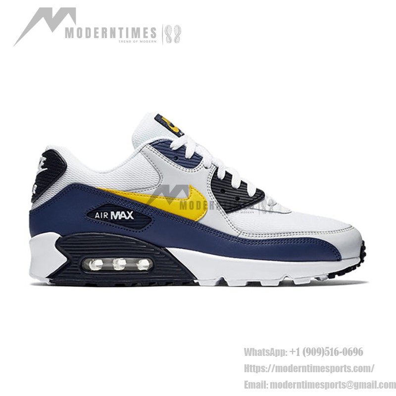 Nike Air Max 90 Essential 'Weiß/Marineblau/Gelb' AJ1285-101 - Weiße Sneakers mit Marineblauen und Gelben Akzenten