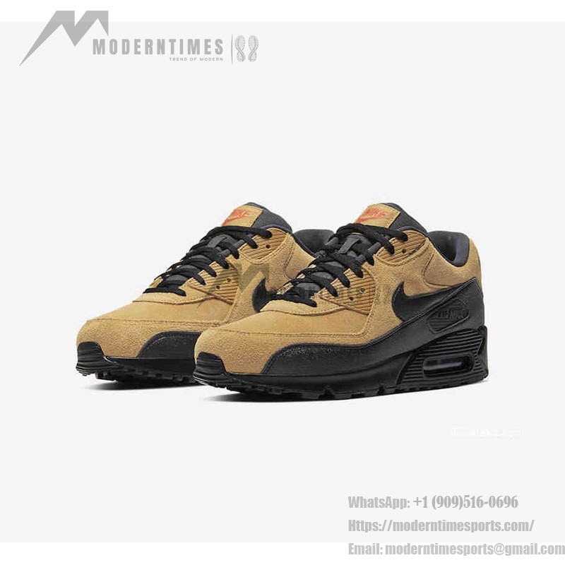 Nike Air Max 90 Essential 'Tan Suede/Black' AJ1285-700 - Tan Suede Sneakers with Black Overlays