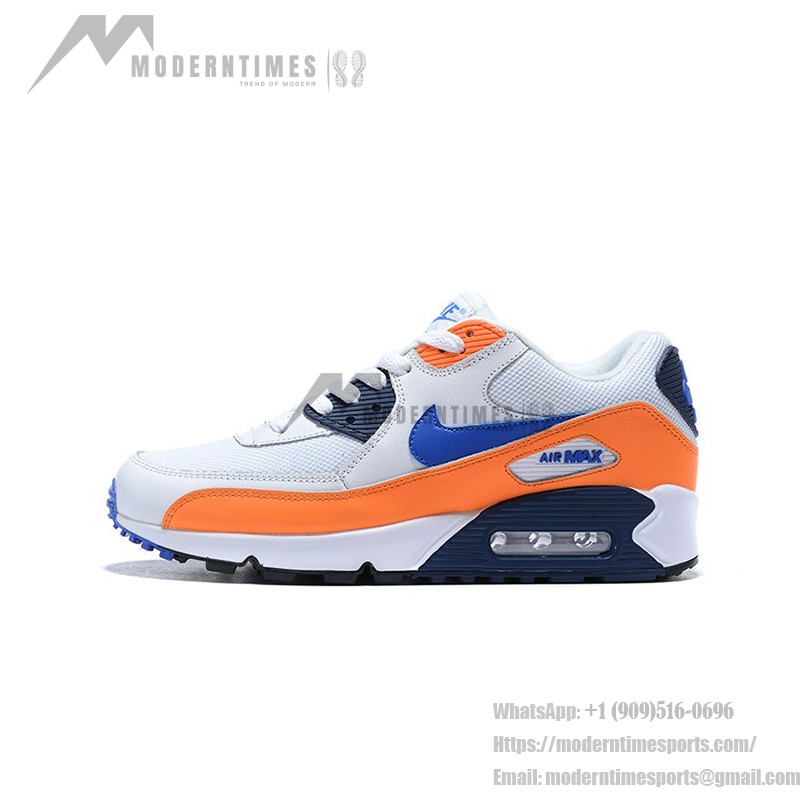 Nike Air Max 90 Essential 'Total Orange/Blue' AJ1285-104 - White Sneakers with Orange Overlays and Blue Swoosh